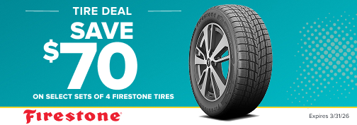 Firestone 4 Tire up to $70 Mail In Rebate 03-01-2026 through 03-31-2026